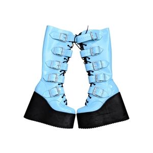 Vintage Dolls Kill Sky Blue Buckle Platform Boots